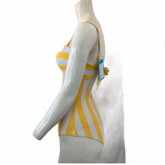 Yaffi Womens Yellow and White Striped One Piece Sw - Picture 6 of 7